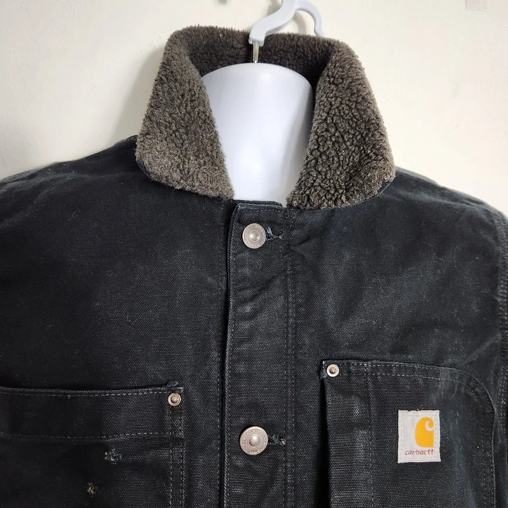 Carhartt Full Swing Jacket Mens Size Small Black Duck Canvas Sherpa‎ Collar Work